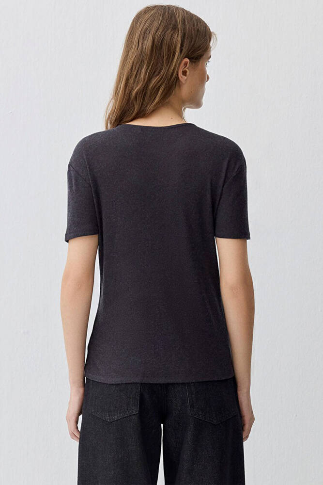 Kadın Kısa Kollu Modelli Penye 1613653-80022 Gri 