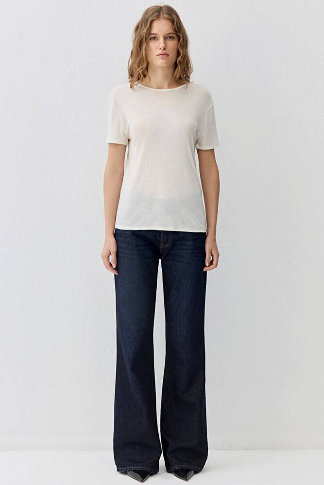 Kadın Kısa Kollu Modelli Penye 1613653-80194 Ekru 