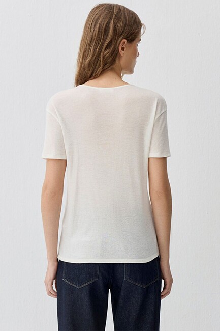 Kadın Kısa Kollu Modelli Penye 1613653-80194 Ekru - Thumbnail