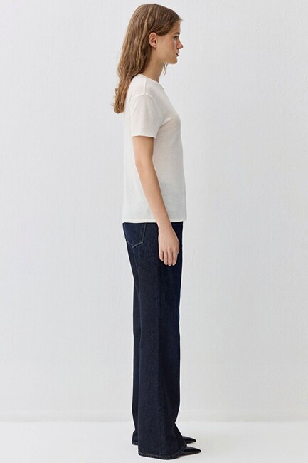 Kadın Kısa Kollu Modelli Penye 1613653-80194 Ekru - Thumbnail