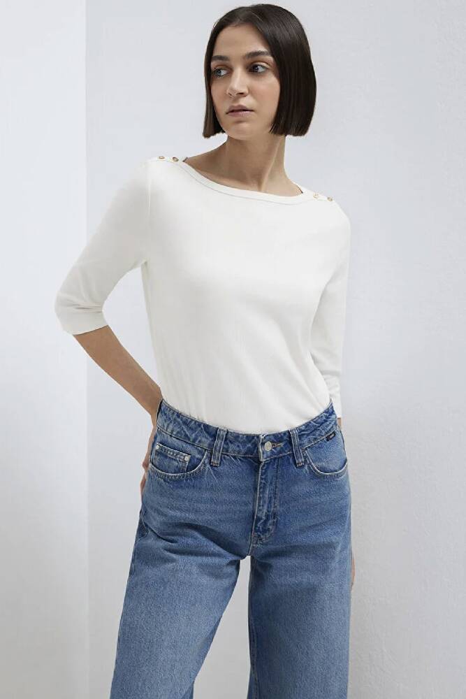 Kadın Kısa Kollu Modelli Penye 1613760-70057 Beyaz 