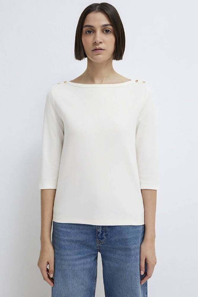 Kadın Kısa Kollu Modelli Penye 1613760-70057 Beyaz 