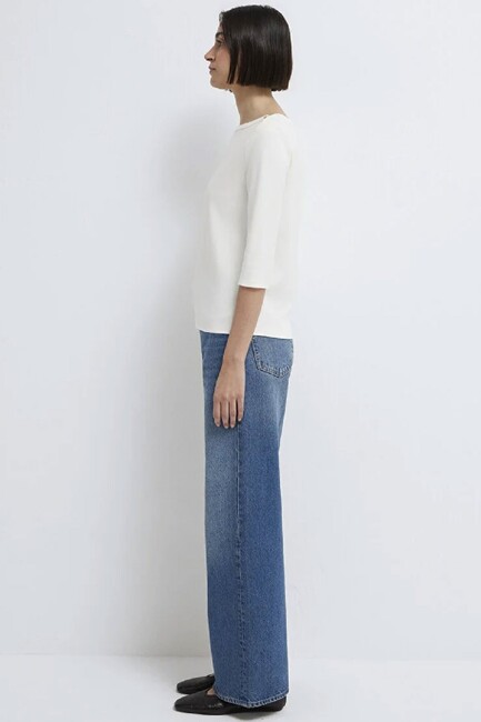 Kadın Kısa Kollu Modelli Penye 1613760-70057 Beyaz - Thumbnail