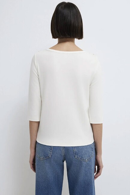Kadın Kısa Kollu Modelli Penye 1613760-70057 Beyaz - Thumbnail