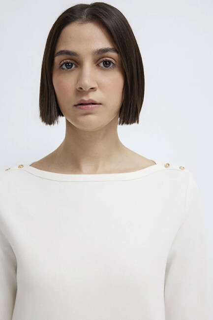Kadın Kısa Kollu Modelli Penye 1613760-70057 Beyaz - Thumbnail