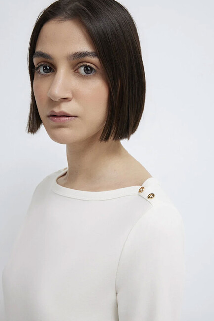 Kadın Kısa Kollu Modelli Penye 1613760-70057 Beyaz - Thumbnail