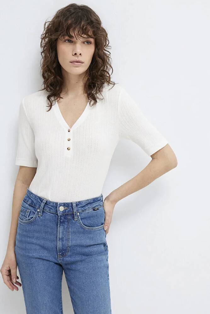 Kadın Kısa Kollu Modelli Penye 1613761-70057 Ekru 