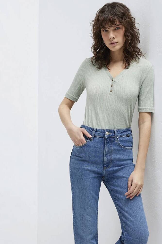 Kadın Kısa Kollu Modelli Penye 1613761-70113 Yeşil 