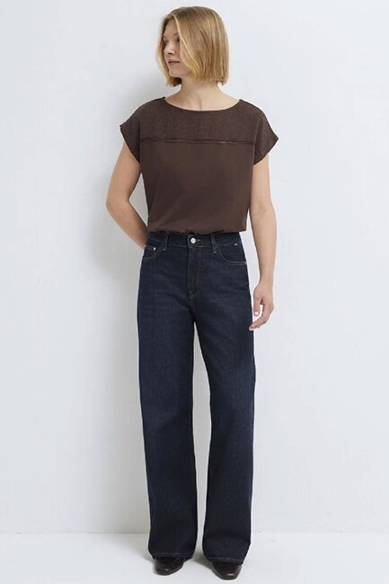 Kadın Kısa Kollu Modelli Penye 1613969-70236 Kahve (1)