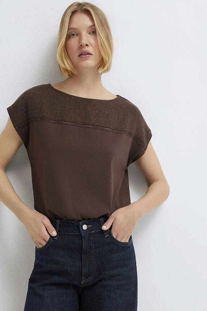 Kadın Kısa Kollu Modelli Penye 1613969-70236 Kahve 