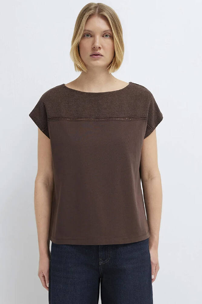 Kadın Kısa Kollu Modelli Penye 1613969-70236 Kahve 