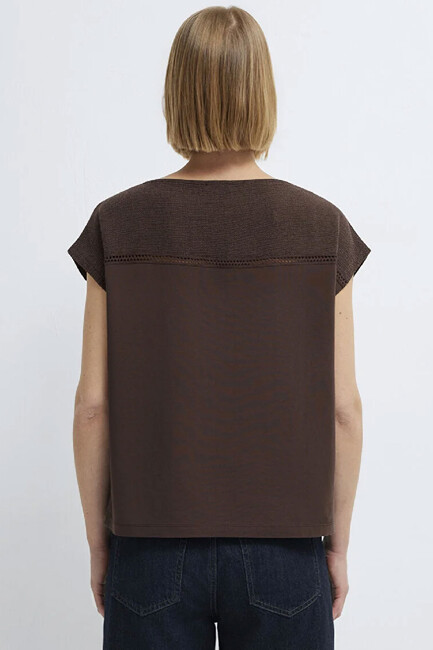 Kadın Kısa Kollu Modelli Penye 1613969-70236 Kahve - Thumbnail