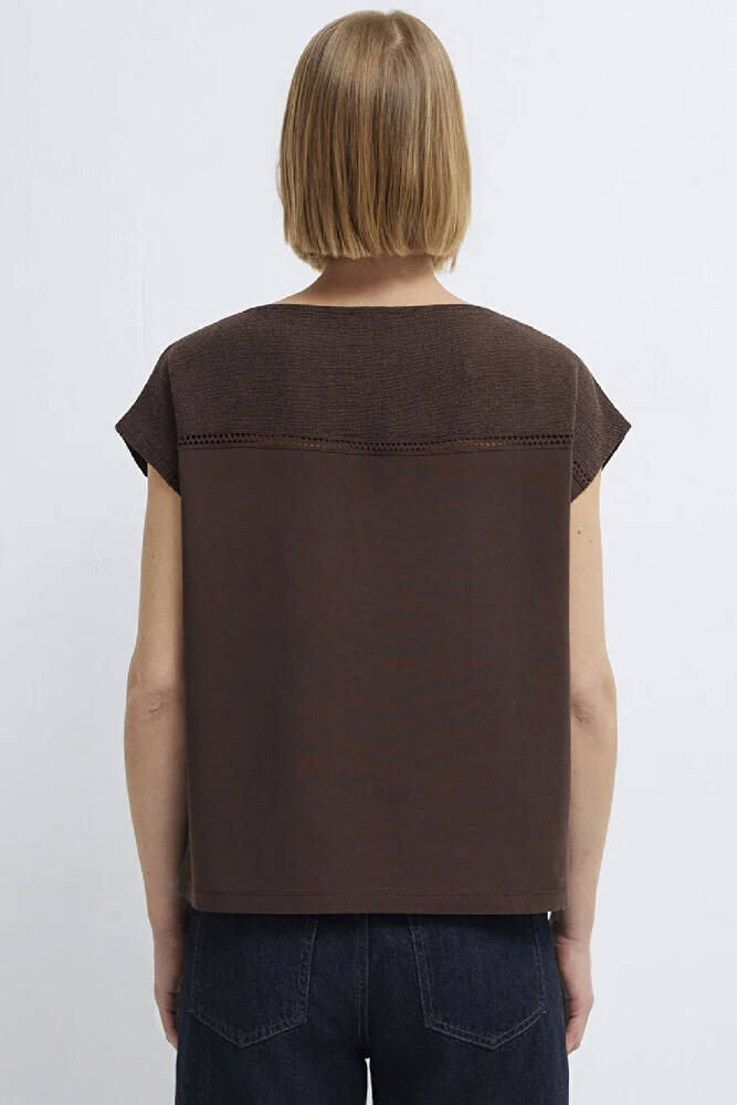 Kadın Kısa Kollu Modelli Penye 1613969-70236 Kahve 