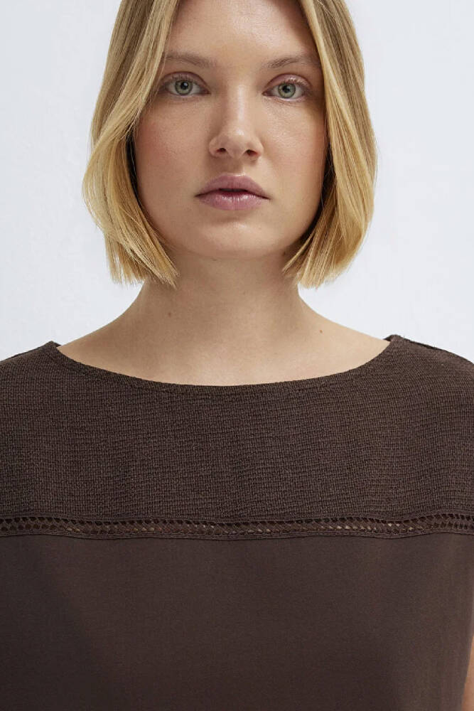 Kadın Kısa Kollu Modelli Penye 1613969-70236 Kahve 