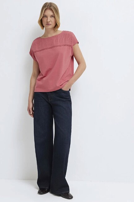 Kadın Kısa Kollu Modelli Penye 1613969-70397 Pembe (2)