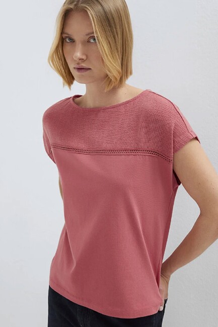 Kadın Kısa Kollu Modelli Penye 1613969-70397 Pembe (3)