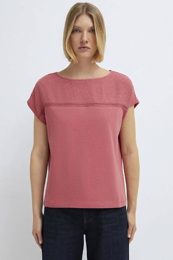 Kadın Kısa Kollu Modelli Penye 1613969-70397 Pembe 
