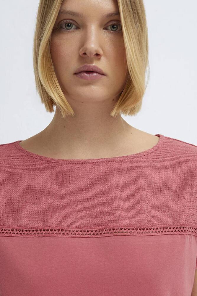 Kadın Kısa Kollu Modelli Penye 1613969-70397 Pembe 