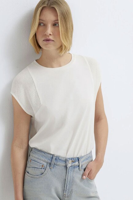 Kadın Kısa Kollu Modelli Penye 1613970-70057 Ekru (1)