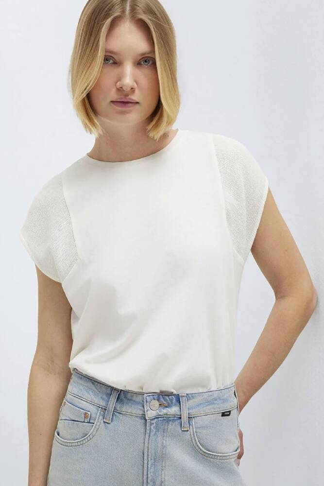 Kadın Kısa Kollu Modelli Penye 1613970-70057 Ekru 