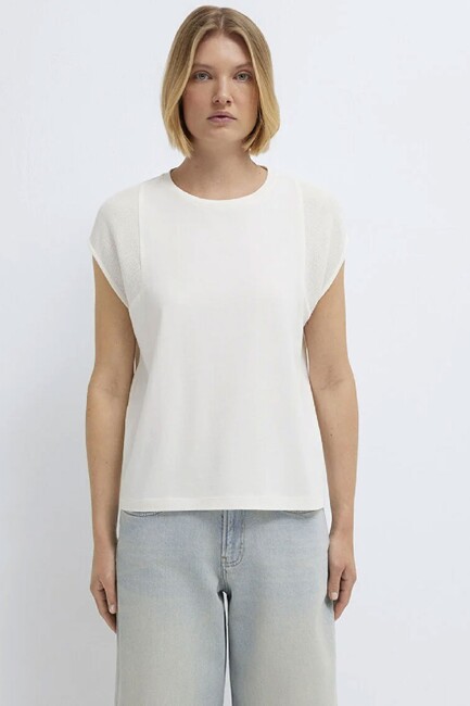 Kadın Kısa Kollu Modelli Penye 1613970-70057 Ekru (3)