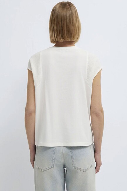 Kadın Kısa Kollu Modelli Penye 1613970-70057 Ekru - Thumbnail