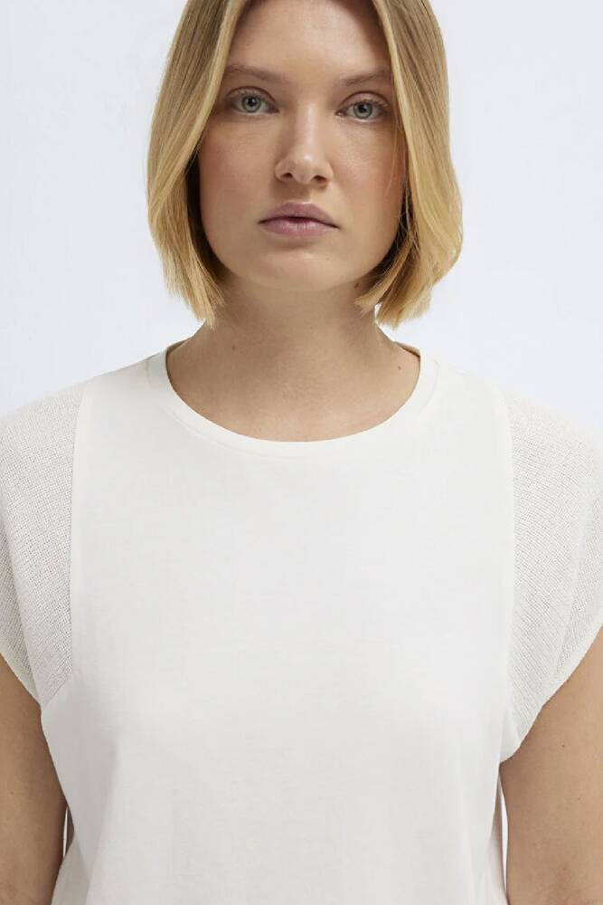 Kadın Kısa Kollu Modelli Penye 1613970-70057 Ekru 