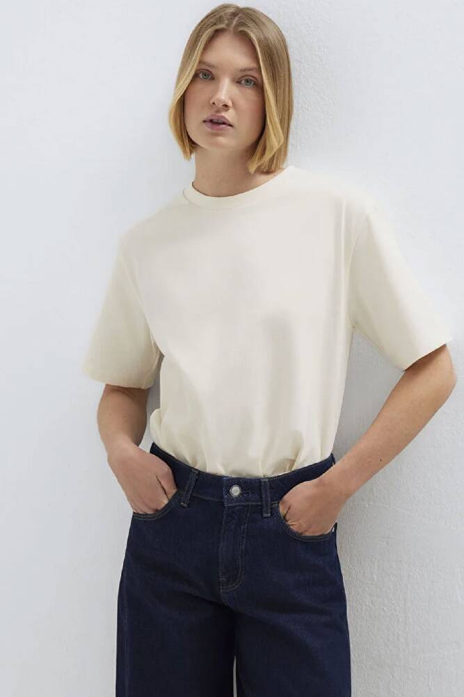 Kadın Kısa Kollu Modelli Penye 1613979-70048 Ekru 