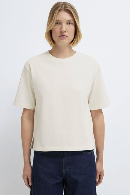 Kadın Kısa Kollu Modelli Penye 1613979-70048 Ekru - Thumbnail