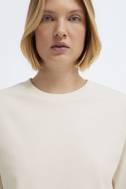 Kadın Kısa Kollu Modelli Penye 1613979-70048 Ekru - Thumbnail