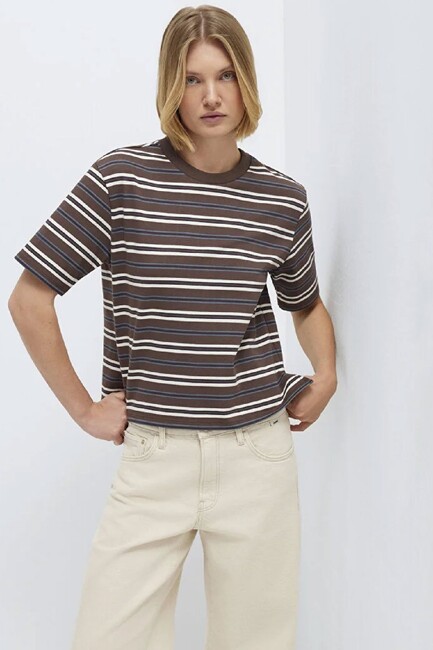 Kadın Kısa Kollu Modelli Penye 1613979-91516 Kahve (3)