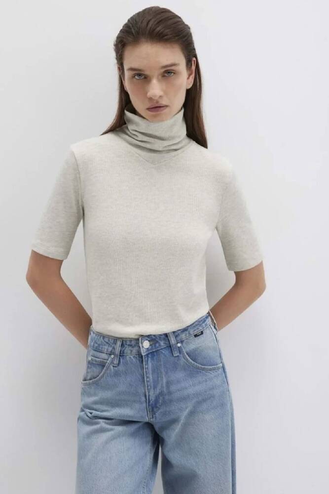 Kadın Kısa Kollu Penye 1613613-82127 Bej 