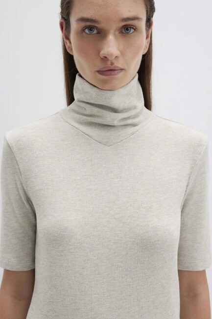 Kadın Kısa Kollu Penye 1613613-82127 Bej - Thumbnail