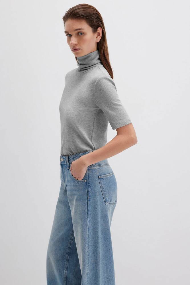 Kadın Kısa Kollu Penye 1613613-87829 Gri 