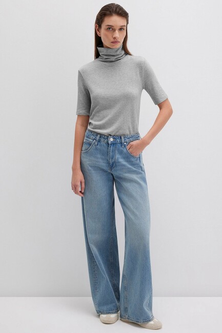 Kadın Kısa Kollu Penye 1613613-87829 Gri - Thumbnail