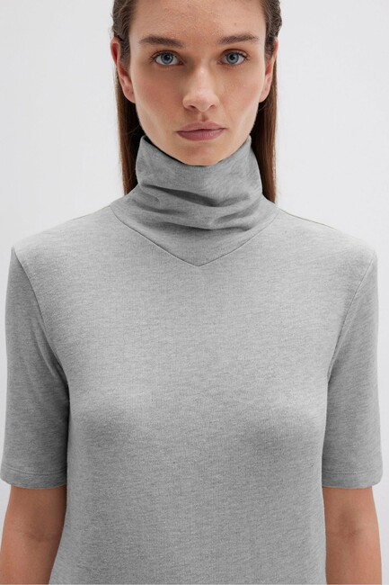 Kadın Kısa Kollu Penye 1613613-87829 Gri - Thumbnail