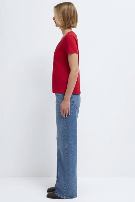 Kadın Kısa Kollu Tişört 1614178-86417 Kırmızı - Thumbnail