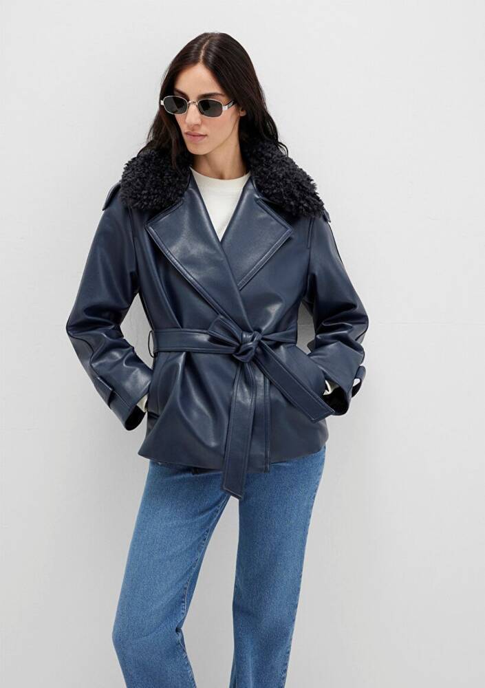 Kadın Kısa Pu Ceket 1110717-87822 Lacivert 