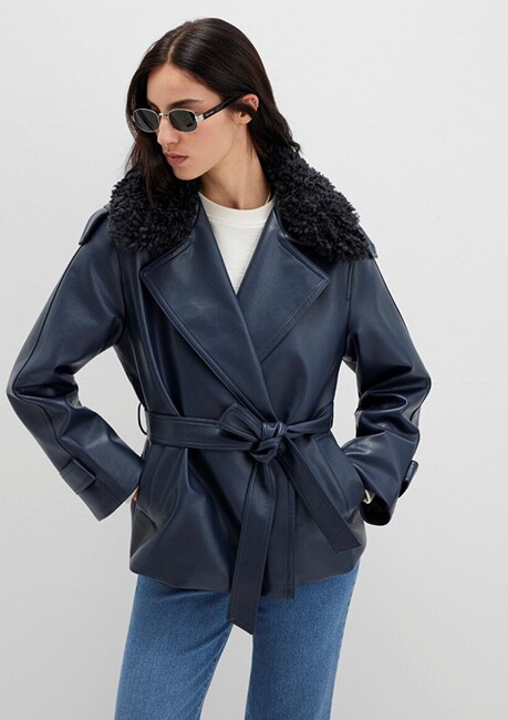 Kadın Kısa Pu Ceket 1110717-87822 Lacivert (2)