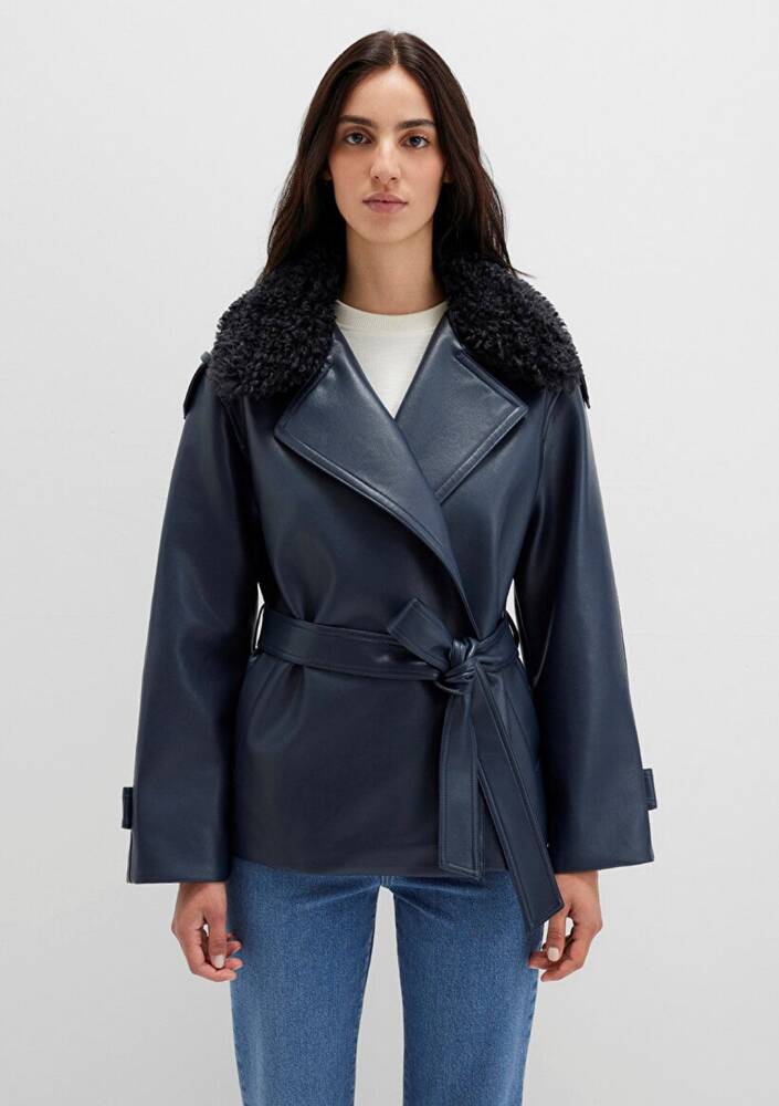 Kadın Kısa Pu Ceket 1110717-87822 Lacivert 