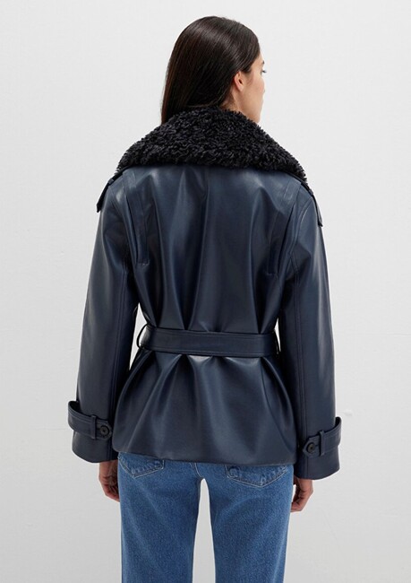 Kadın Kısa Pu Ceket 1110717-87822 Lacivert - Thumbnail