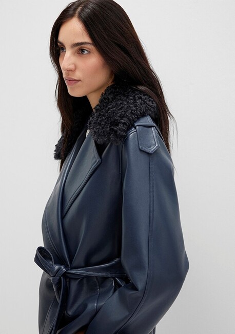 Kadın Kısa Pu Ceket 1110717-87822 Lacivert - Thumbnail