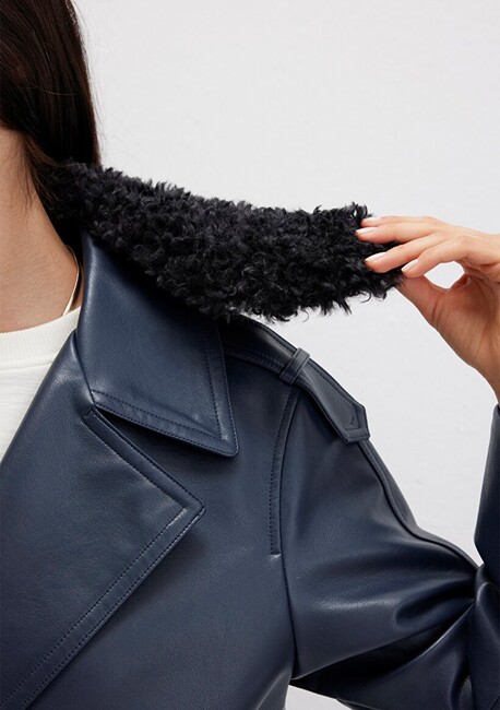 Kadın Kısa Pu Ceket 1110717-87822 Lacivert - Thumbnail