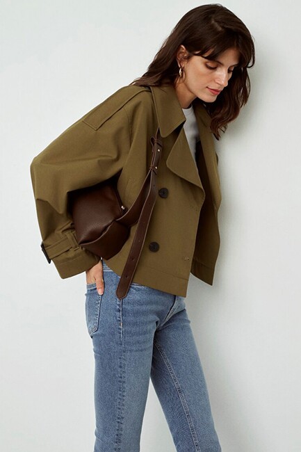 Kadın Kısa Trençkot 1110376-71592 Kahve (2)