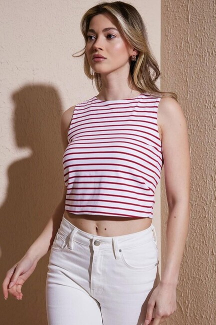 Kadın Kolsuz Crop Bluz 25Y0326K1 Kırmızı (2)