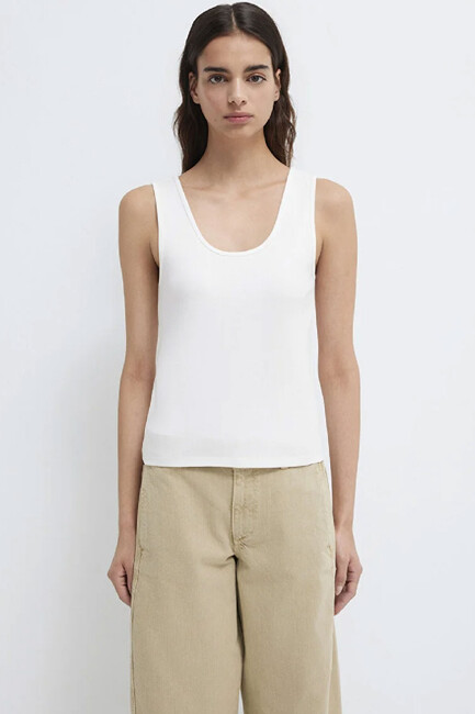 Kadın Kolsuz Modelli Penye 1613854-70057 Beyaz - Thumbnail