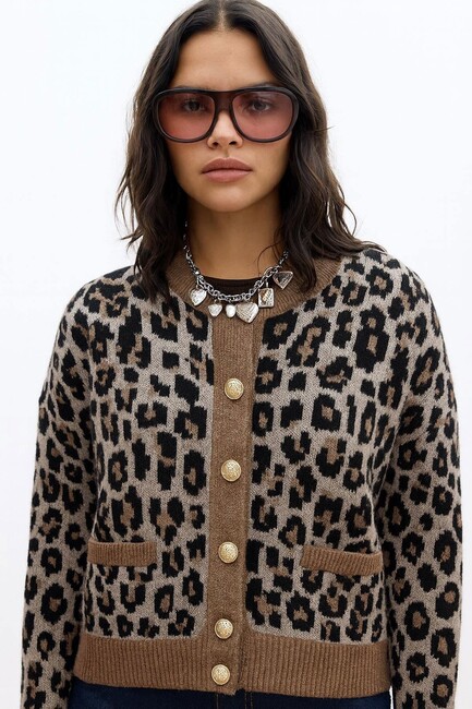 Kadın Leopar Desenli Hırka 25K0083K1 Kahve (3)