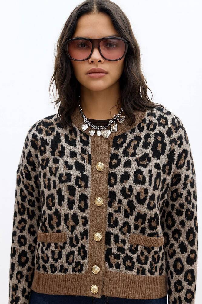 Kadın Leopar Desenli Hırka 25K0083K1 Kahve 