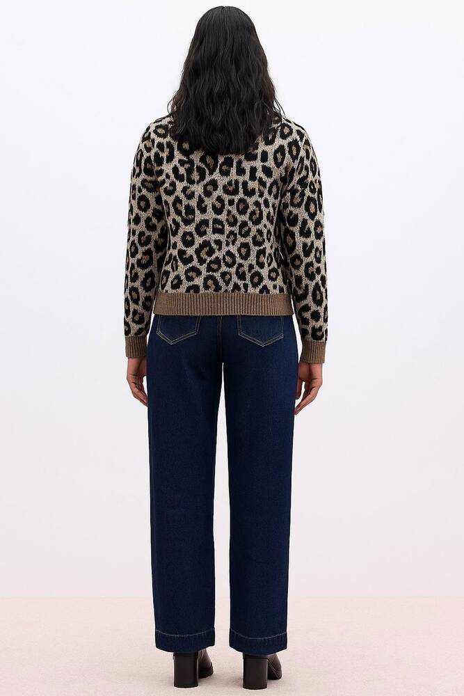 Kadın Leopar Desenli Hırka 25K0083K1 Kahve 