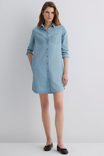Kadın Lız Gold Premium Denim Elbise 130656-89576 Mavi (1)